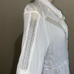 Free People White lace detail bohemian button down lace detail boho chic